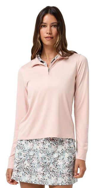 Travis Mathew Skyloft Light Zip longsleeve damskie polo, heather blush pink