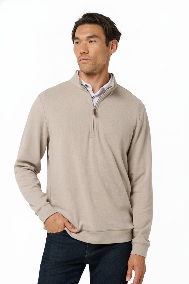 Travis Mathew Cloud męski sweter 1/4 zip, heather roasted cashew