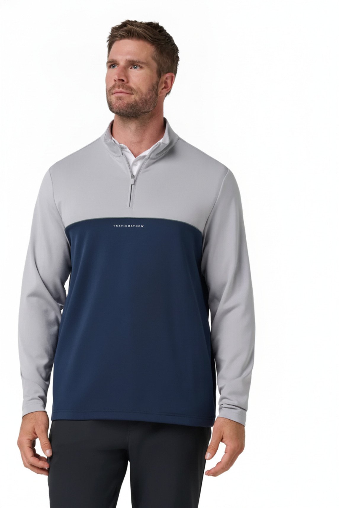 Travis Mathew Fibercloud Color Block Quarter Zip, jasnoszary