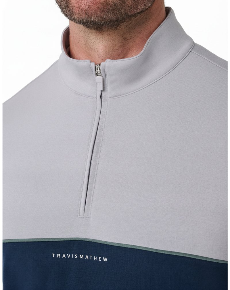 Travis Mathew Fibercloud Color Block Quarter Zip, jasnoszary
