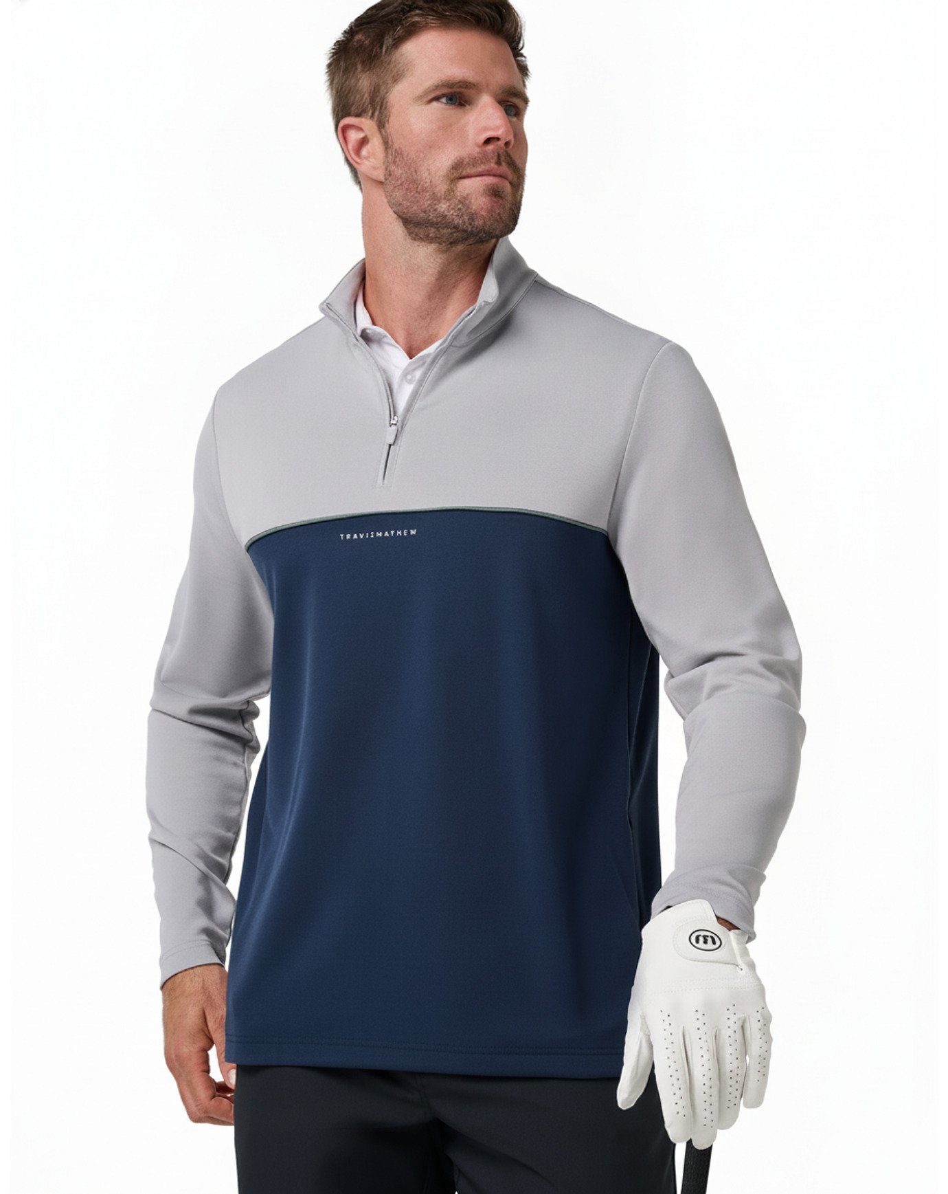 Travis Mathew Fibercloud Color Block Quarter Zip, jasnoszary