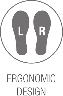 Ikona ergonomicznego dopasowania reprezentująca anatomiczny kształt lewej/prawej stopy
