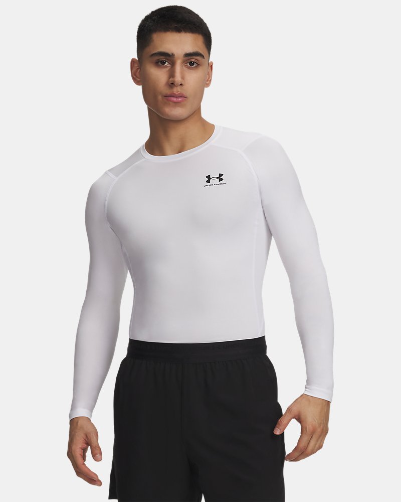 Męska koszulka kompresyjna z długim rękawem Under Armour HeatGear – widok z przodu przedstawiający materiał HeatGear