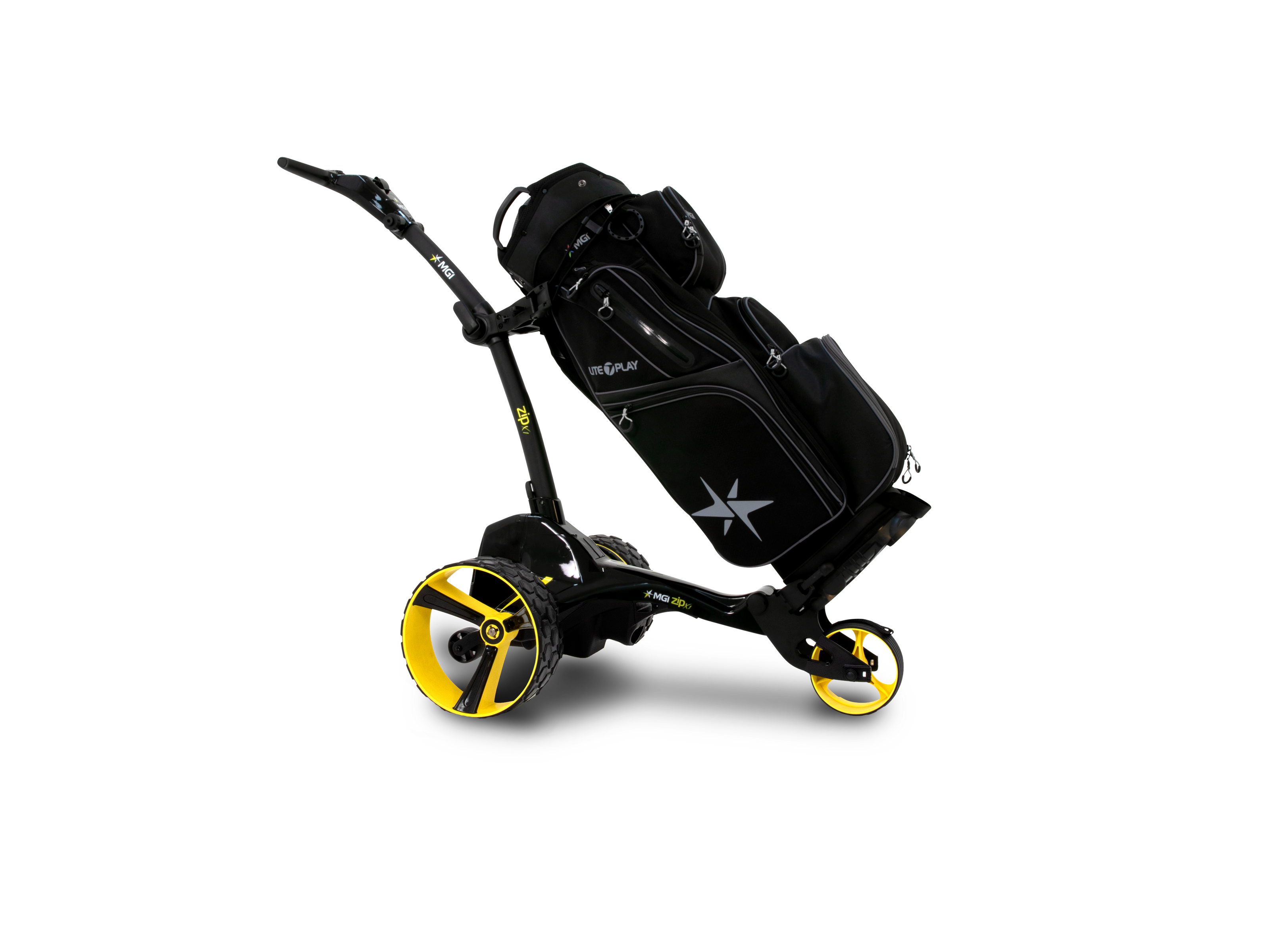 MGI Zip X1 z zamontowaną torbą typu cart bag – ergonomiczny uchwyt T-bar i uchwyt GPS