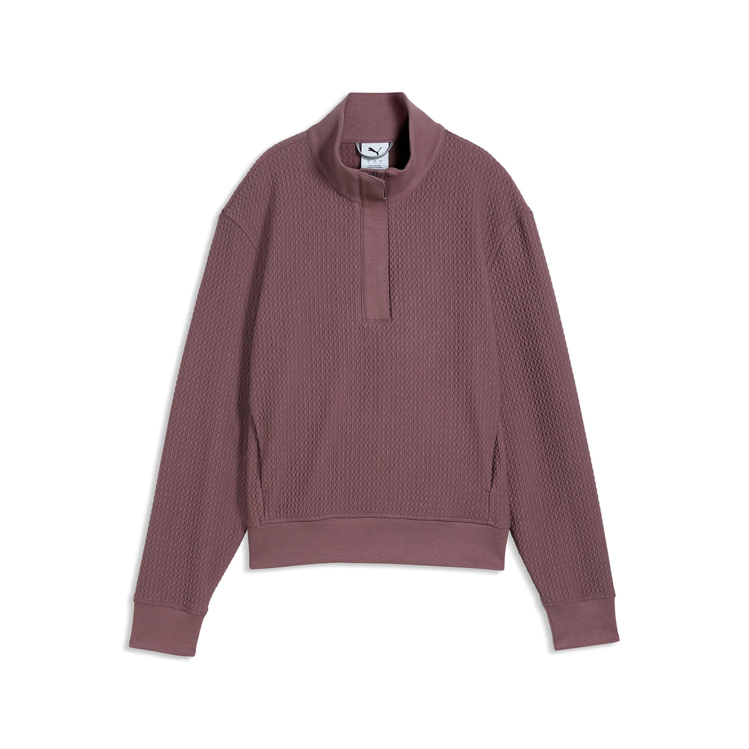 Damska bluza Puma Boulder 1/4 Zip w kolorze Rich Cocoa – widok z przodu ukazujący teksturę waflowej tkaniny i kołnierz stójkę