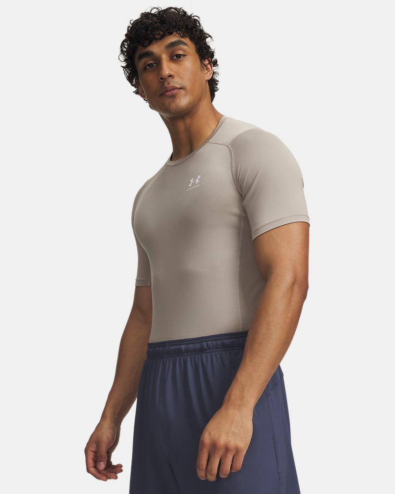 Koszulka kompresyjna Under Armour HeatGear widok z przodu – Timberwolf Taupe