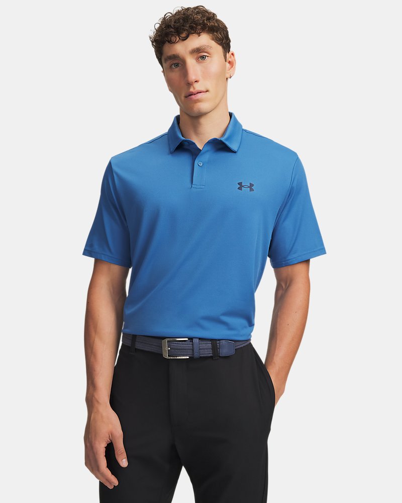 Under Armour Matchplay polo front view in Aegean Blue