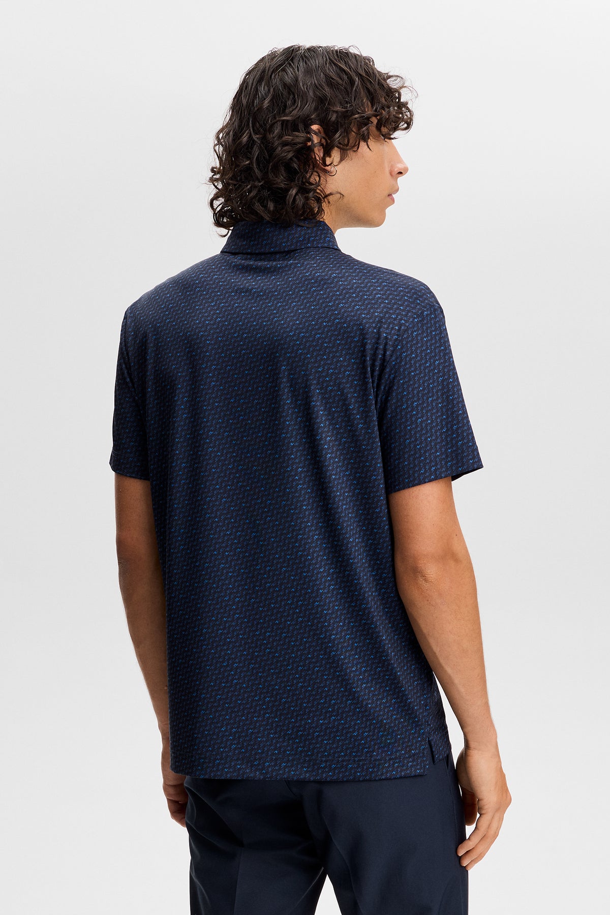 J.Lindeberg Tod Print Polo – szczegóły wzoru Bias Bridge Micro Navy Set